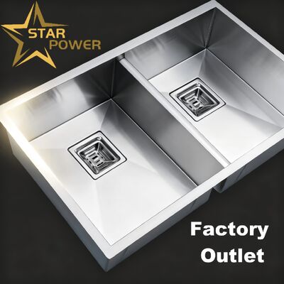品質  STAR POWER Brushed Double-Bowl Handmade Kitchen Sink in 304 Stainless Steel 工場
