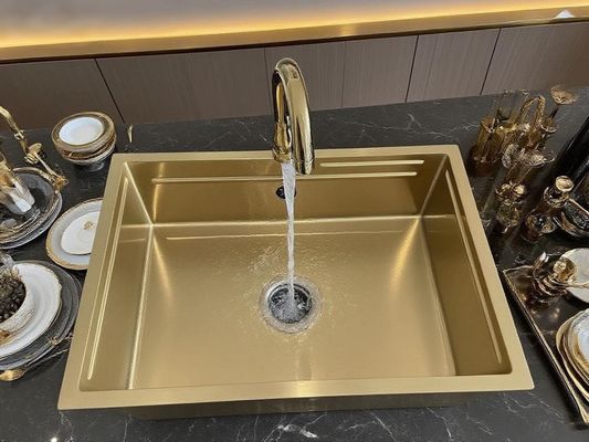 お買い得 高級ゴールドトーンSUS304ステンレススチール製スクエアキッチンシンク、効率的な排水設計 オンライン