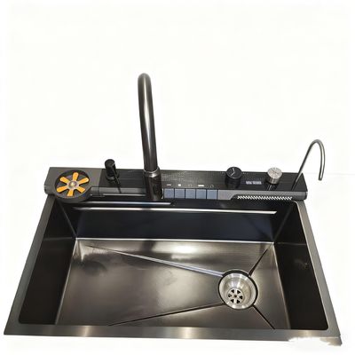 800mm ダブルボウル ステンレススチール キッチンシンクセット モダンキッチン用ハイアーク蛇口付き