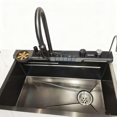 800mm ダブルボウル ステンレススチール キッチンシンクセット モダンキッチン用ハイアーク蛇口付き