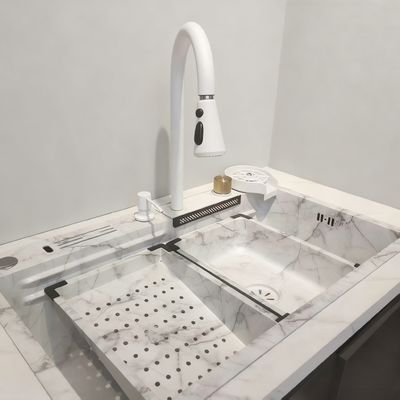 手作りのステンレス鋼製キッチンシンク、サーモスタットシャワー付き、食品グレード304/316、深型シングルボウル