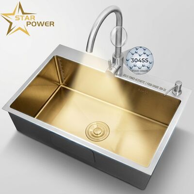 お買い得 食品級 304 SS メイン&アクシリアル ボール キッチンシンク 金色 ブラッシュマウント 900mm 250mm 深盆 オンライン