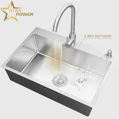304 ステンレス 鋼 同等 双鉢 キッチン シンク ナノコーティング ドロップイン 600mm 9インチ 深盆