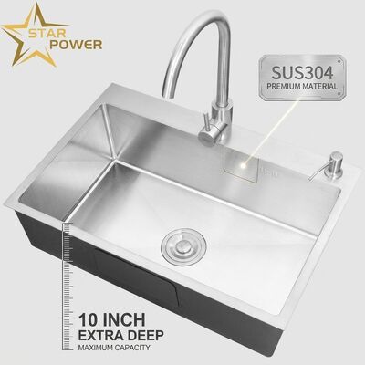トップマウント/ドロップインキッチンシンク SUS304ステンレススチール製イコールダブルボウルキッチンシンク ハンドポリッシュド ドロップイン 700mm 10インチ エクストラディープシンク | カスタムシンク深さあり | カスタムスチールゲージあり