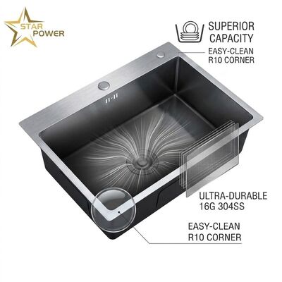 お買い得 16 Gauge 304 Stainless Steel Deep Single Bowl Kitchen Sink Drop-in 33x22 Inch 10 Inch Basin Brushed Finish オンライン