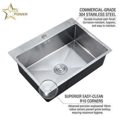 お買い得 16 Gauge 316 Stainless Steel Deep Single Bowl Kitchen Sink Drop-in 30x18 Inch 10 Inch Basin Brushed Finish オンライン
