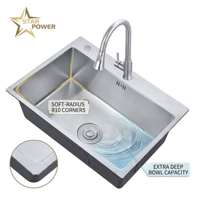 お買い得 Drop-In 27x18 Single Bowl Kitchen Sink SUS304 Handmade 22 Gauge Deep Basin online