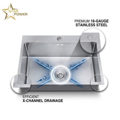 お買い得 30 Inch Overmount Single Bowl Kitchen Sink 18 Gauge with Integrated Drainboard online