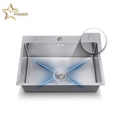 お買い得 27 Inch Overmount Single Bowl Kitchen Sink SUS304 18 Gauge with Drainboard online